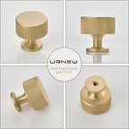 Urnew- 2 Pack Solid Brass Kitchen Cabinet Knobs Gold Dresser Drawer Knobs Knurled Door Pulls for Vanity Table Cupboard Closet Kitchen Hardware Gold