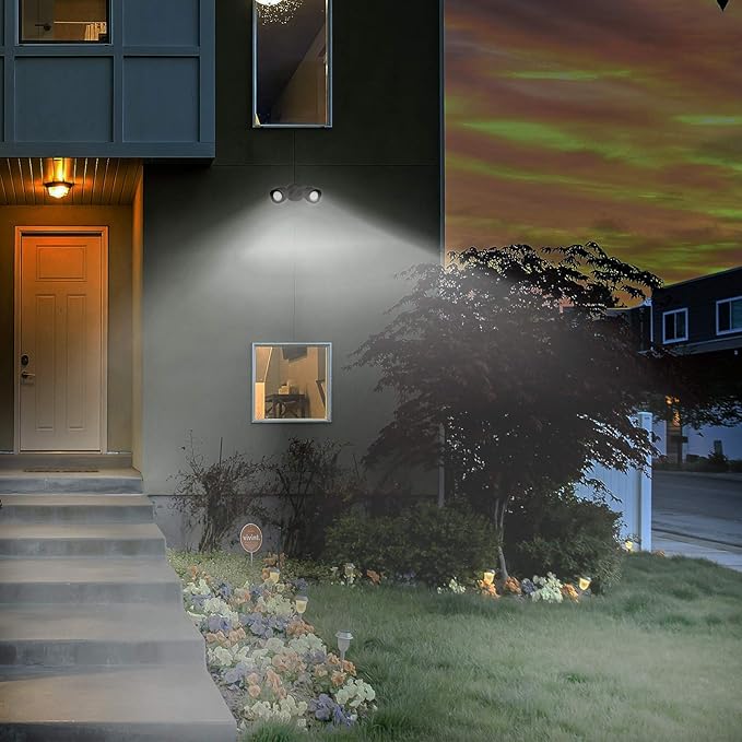 Ciata Flood Lights Outdoor, 20-Watt LED Bullet Head Security Flood Lights, Dual Head, RoHS and FCC Complaint, IP65 Rated, 1900 Lumens, 2KV Surge Protection, Die-Cast Aluminum in Bronze Finish – 3000K