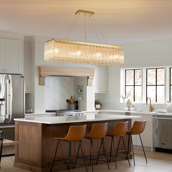 Gold 40 Inches Chandeliers for Dining Room, Modern Chandelier for Living Room, Island Light, Light Fixture for Entryway, Foyer, 8 Bulbs(Not Inclubed), E12 Base