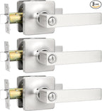 GOBEKOR 3 Pack Brushed Nickel Door Handles Interior Door Handle with Lock Privacy Door Levers Bedroom Bathroom Door Handles Interior Door Knobs