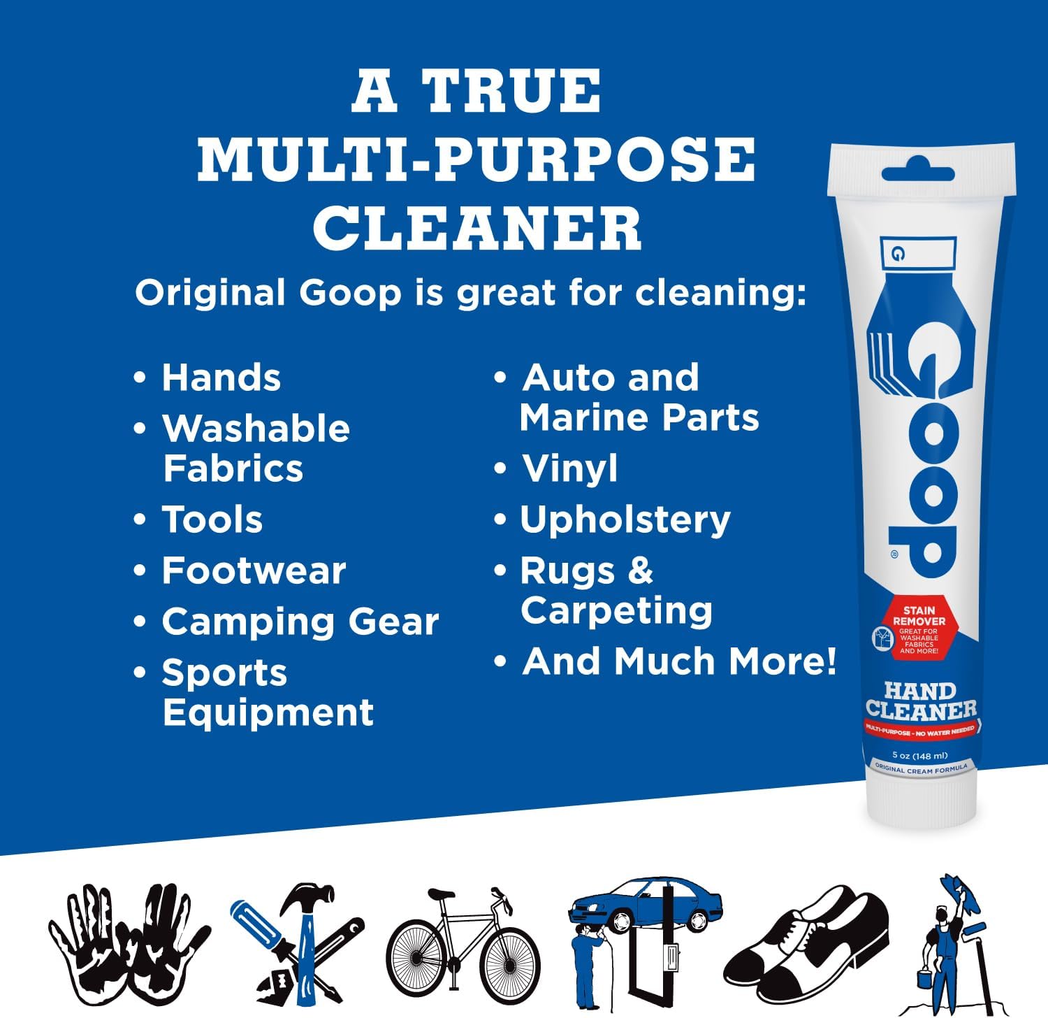 GOOP Original Multi-Purpose Waterless Hand Cleaner and Stain Remover - 5 oz Tube (Pack of 2)