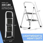 Lifetime Home 2-Step Ladder with Wide Anti-Slip Platform & Thick Rubber Feet - Lightweight Heavy Duty Foldable & Portable - 330 lbs Capacity, Steel Frame, Rubber Handgrip, Folding Step Stool - White