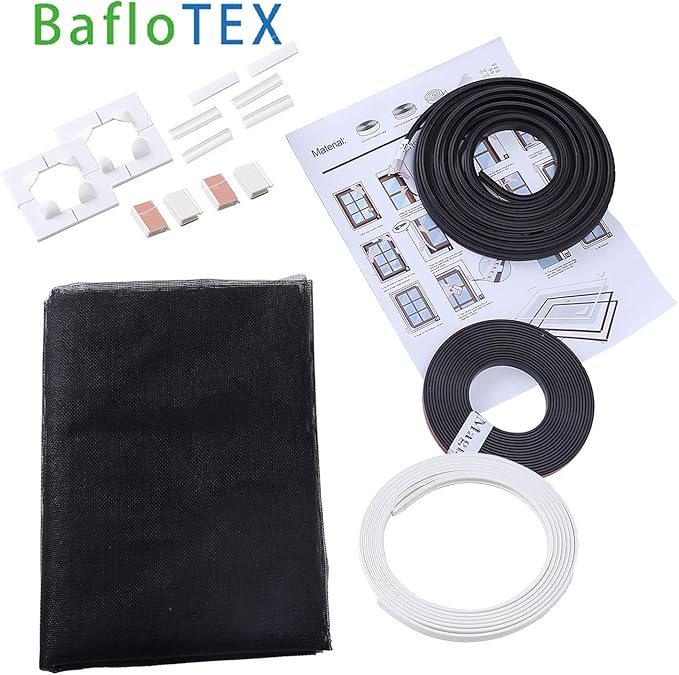 DIY Magnetic Window Screen Replacement Adjustable Mesh Screen with Magnets Fits 72"Hx48"W Black Frames with Grey Fiberglass Screen