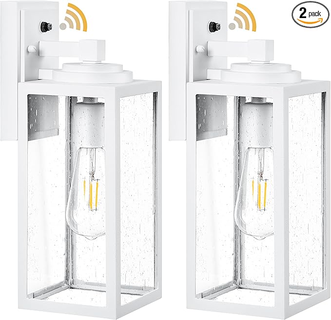 VIANIS Dusk to Dawn Outdoor Lighting, 2-Pack Large Size White Exterior Light Fixtures with Tempered Seed Glass, Waterproof Outdoor Wall Light Fixture, Anti-Rust Porch Lights Outdoor for Porch, Garage