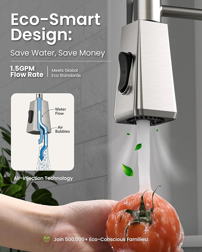 APPASO Square Kitchen Faucets with Pull Down Sprayer, 3 Modes SUS304 Stainless Steel Faucet for Kitchen Sink, Single Handle Kitchen Sink Faucet, Brushed Nickel