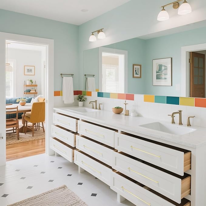 10 Pack 12.6 Inch(320mm) Hole Center Modern Brushed Gold Cabinet Pull Handle Timeless Vanity Drawer Pull Handle Classic Cabinet Hardware for Kitchen Dresser Bathroom, Screws Included, B-Gold(12.6x10)