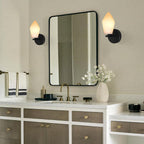 Alabaster Wall Sconce, Spanish Marble Wall Light, Modern Wall Sconce for Bathroom, Hardwired Wall Lighting for Living Room, Wall Lamp for Bedroom Hallway Stairs, Black