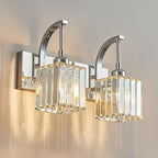 Crystal Vanity Lights 2-Light Chrome Wall Lamp Modern Crystal Bathroom Light Fixtures Over Mirror 13.77" Long Bathroom Wall Sconce