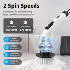 GOXAWEE Electric Spin Scrubber, Cordless Cleaning Brush with 8 Replaceable Brush Heads, Power Shower Scrubber with Long Handle for Bathroom, Tub, Tile, Floor (White)