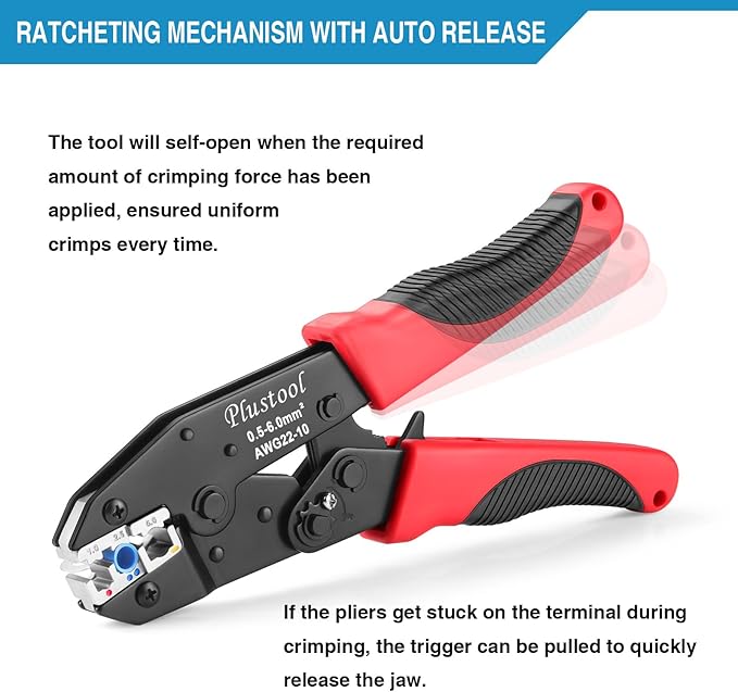 Crimping Tool for Insulated Electrical Connectors AWG 22-10 - Ratcheting Wire Terminal Crimper - Crimping Pliers - Crimper Tool Electrical - Crimp Tool