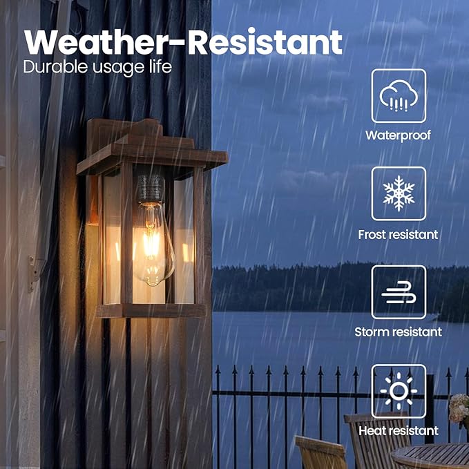 Outdoor Wall Sconce, Outside Porch Light Fixtures, Anti-Rust Exterior Wall Lights in Brown Finish with Clear Glass for Garage Doorway Entryway, 2 Pack