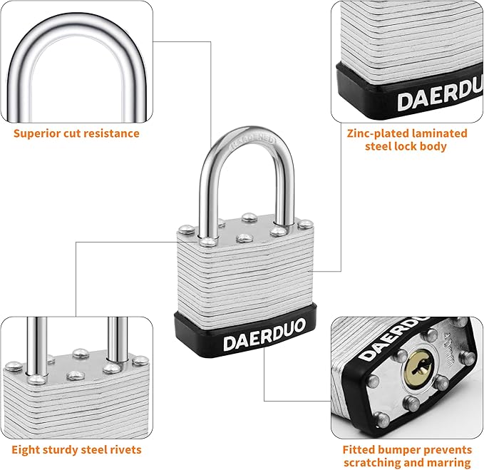 24 Pack 40 mm (1-9/16") Keyed Alike Laminated Padlocks with 48 Keys, Hardened Steel Short Shackle, Heavy-Duty Locks for Gym Lockers, Toolboxes, School Lockers, and Hasp Latches