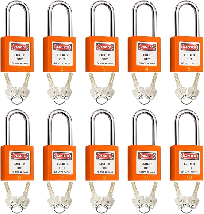 SAFBY Lockout Tagout Locks, Safety Padlock, Keyed Differently Loto Safety Padlocks for Lock Out Tag Out Kits Station (Orange 1-10)