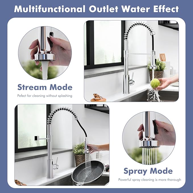 GIMILI Chrome Touchless Kitchen Faucet with Pull Down Sprayer, Motion Sensor Smart Hands-Free Activated Single Hole Spring Faucet for Kitchen Sink