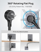 TROND Power Strip Surge Protector with 360° Rotating Flat Plug, 15ft Long Extension Cord, 4000J, ETL Listed, 10 Widely Spaced Outlets, 2 USB A and 2 USB C, Wall Mountable, for Home Office, Black