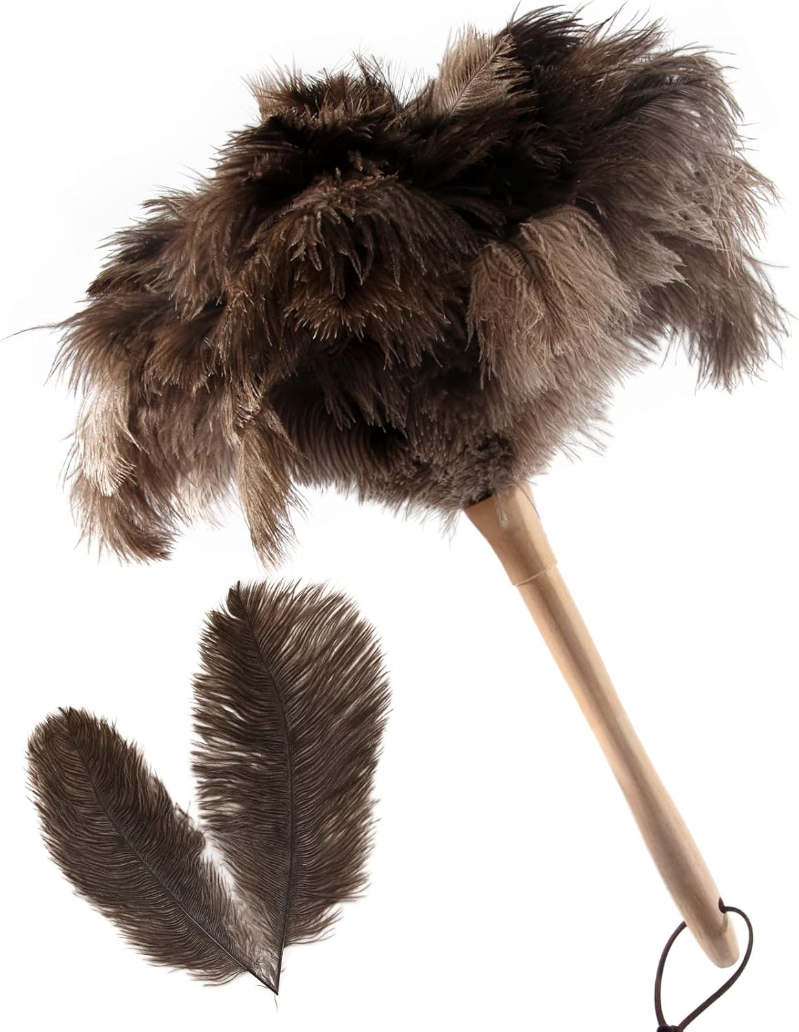 THARAHT 1PCS Ostrich Feather Duster Fluffy Natural with Wood Handle Reusable Washable for Cleaning Keyboard,Home,Car,Office Ostrich Feather Duster,16 Inch