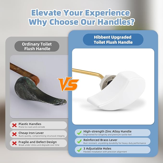 Hibbent 2 Pack Metal Toilet Handle Replacement, Compatible with TOTO THU068#CP Trip Lvr for St743S, Brass Handle Trip Lever, Side Mount Toilet Tank Flush Lever, White