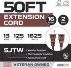 Iron Forge Cable 2 Prong Outdoor Extension Cord 50 ft, 16/2 SJTW 50 Foot Brown Extension Cord, Weatherproof - Great for Outdoor Lights, Deck, Patio