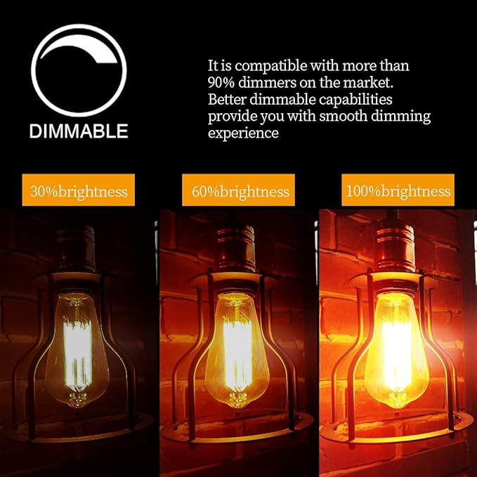 LUXON Edison Bulbs,Antique Vintage Style Incandescent Light Bulbs,Dimmable Amber Warm,60W E26 Base for Wall Sconce Pack of 2