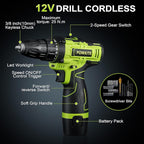 Cordless Drill Tool Set: 12V Power Drill Tool Kit with Battery & Charger, 142Pcs Home Hand Repair Tools Box, Portable Household Basic Drills Case for Men & Women, Green