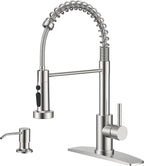 FORIOUS Kitchen Faucets with Sprayer, Stainless Steel Bar Sink Faucet Single Handle with Deck Plate, Commercial Pull Out Faucet for Kitchen Sink, Marine Boat Deck, Laundry Bar RV Camper