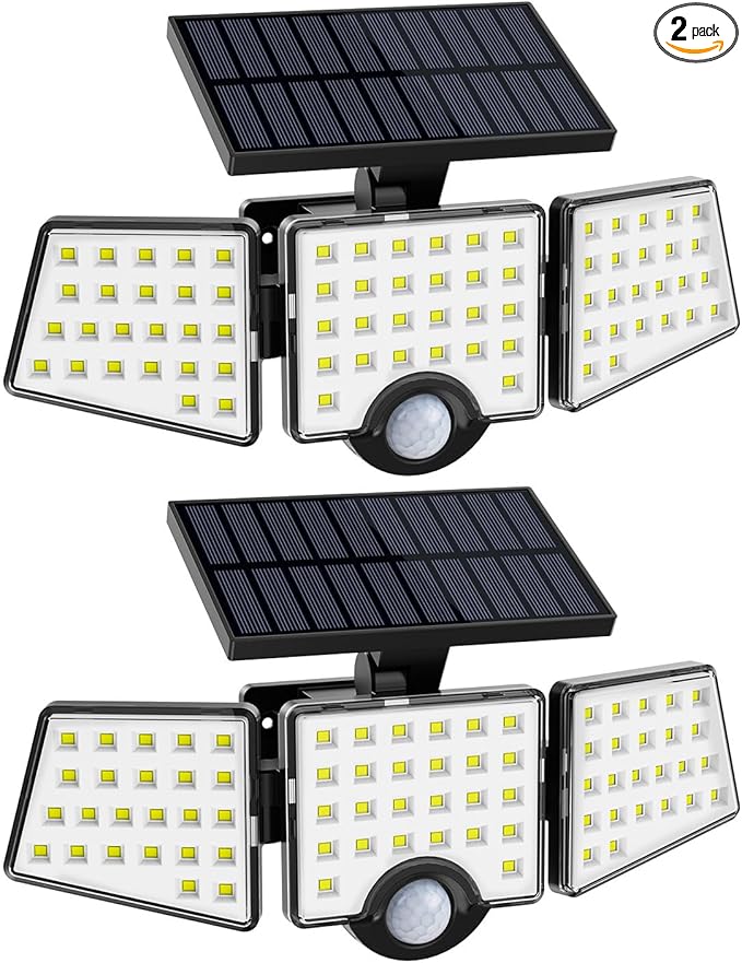 LE Solar Lights for Outside, Solar Lights Outdoor with Motion Sensor, WL4000 High Brightness, 3 Adjustable Heads 270° Wide Lighting Angle, IP65 Waterproof, Wireless Wall Lamp for Yard Garage, 2 Packs
