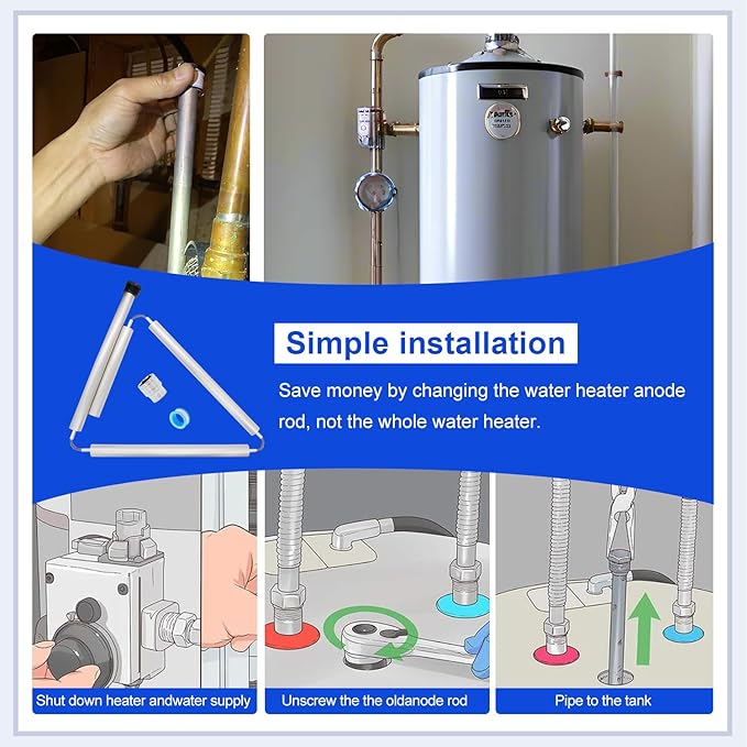 44 Inch Flexible Magnesium Water Heater Anode Rod 3/4" NPT Thread Replacement for AO Smith, Rheem, Reliance, Richmond, Kenmore, GE & State Includes 1-1/16" Hex Socket Tool & Teflon Tape