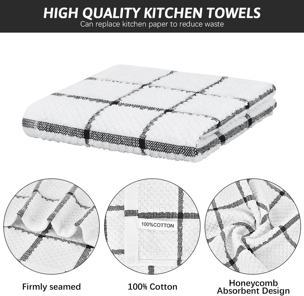 Nialnant 4 Pack Kitchen Dish Cloths,100% Cotton Dish Rags for Washing Dishes,Quick Drying Kitchen Towels,12x12 Inches,Black Plaid