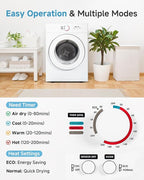 1.8 Cu.Ft Compact Dryer - 1020W Portable Clothes Dryer with Stainless Steel Tub, Front Load Tumble, Four Functions - Compact Drying Unit for Laundry, Apartments, Dorms