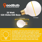 GoodBulb 25-Watt Frosted G25 Light Bulbs Incandescent Restaurant Bulb E26 Medium Base 2700K Warm White 175 Lumens Restaurant Light Bulbs Pack of 10 Bulbs