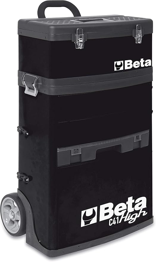 Beta C41H Two-Module Rolling Metal Tool Chest, Detachable Metal Tool Box, Telescopic Handles, Black