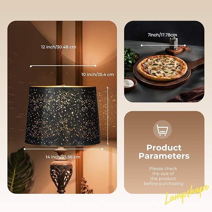 Large lampshade, drum lamp shades,desk lamp shade, and floor lamp shade are 12 "Top x 14" Bottom x 10 "Hight, used for bedrooms, living rooms, and college dorm room