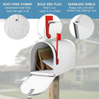 Metal Mailboxes Post Mount, Galvanized Steel Outside Mail Box, Standard Medium Capacity, 20 x 8.7 x 6.7 Inches, White