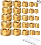 GASHER 25Pcs Brass Pipe Fitting,1/8" 1/4" 3/8" 1/2" 3/4" NPT Brass Internal Hex Thread Socket Pipe Plug Set
