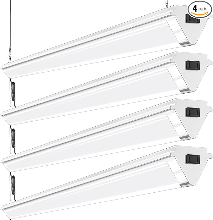 ANTLUX Linkable 4FT LED Shop Lights, 50W, 6000LM, 4 Foot LED Light Fixtures, 5000K Daylight White, 48 Inch Triangle Ceiling Lighting Fixtures for Garage, Workshop, Hanging or Flush Mount, 4 Pack