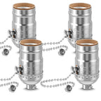 4 Pcs Pull Chain Lamp Socket Replacement, E26 Standard Threaded Base, Light Socket with Pull Chain, Lamp Parts for Repair (Silver)