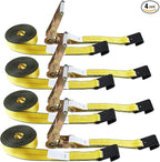 Flat Hook Ratchet Straps-Tie Down Straps Heavy Duty-2 Inch x 27 Feet-Weather Resistant Strap -3,333 Pound Working Load Limit-for Flatbed, Truck, Trailers Pickup(4 Pack) Yellow