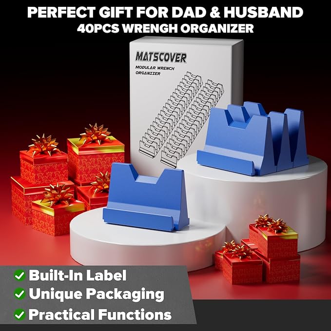 40PCS Modular Wrench Organizer Wrench Holder - Wrench Tool Organizers for Tool Drawer Storage, Wrench Storage Set with Metric & SAE Label, Wrench Rack Tool Gift for Professional Mechanics Men, Blue