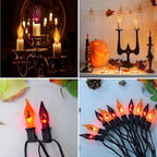 12 Pack C7 Clear Orange and Purple Flickering Flame Replacement Bulbs for String Lights Outdoor, E12 Screw Base, Flame Bulbs for Halloween Indoor Outdoor Roofline Garden Patio Party Decorations