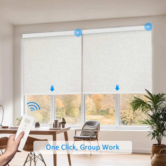 Motorized Blinds with Remote Cordless Automatic Motorized Shades Custom Blinds for Windows Smart Curtains Compatible with Alexa Google Home(Blackout Jacquard Beige,W45 x H72in)