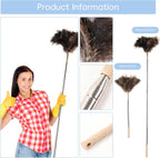 THARAHT Extendable Ostrich Feather Duster up to 27-94 inches Fluffy Feathers Long Handle Reusable for Cleaning Ceiling Fan Pendant lamp High Ceiling Blinds Furniture Feather Duster