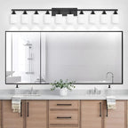 10 Light Bathroom Vanity Lights Over Mirror, 65.4 inch Black Vanity Lights Fixtures with White Glass Shades Matte Black Modern Vanity Lights Black Bathroom Wall Lighting for Mirror Bedroom