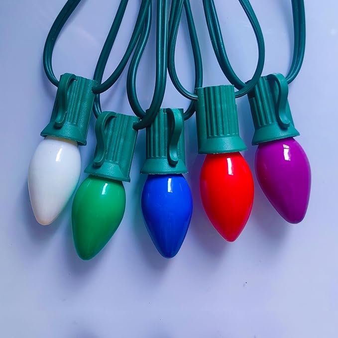 C7 Multicolor Christmas Replacement Bulbs, 25 Pack Ceramic Color Christmas Light Bulbs, Vintage Edison Light Bulbs for C7 Christmas Lights Night Light Candle Chandelier, E12 Candelabra Base, 5 Watt
