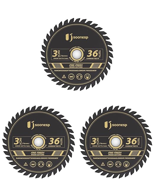 3 Inch 36T Carbide Circular Saw Blades, 3/8-inch Arbor, Cutting Off Tool Plastic Wood. Compatible with Bosch, Ridgid, Ryobi, Milwaukee, DeWalt, Worx (3-Pack)