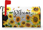 Summer Sunflowers Welcome Mailbox Covers Magnetic Standard Size Yellow Flower Mailbox Post Cover Spring Floral Mailbox Wraps Outdoor Decor for Garden Yard 21x18 Inch