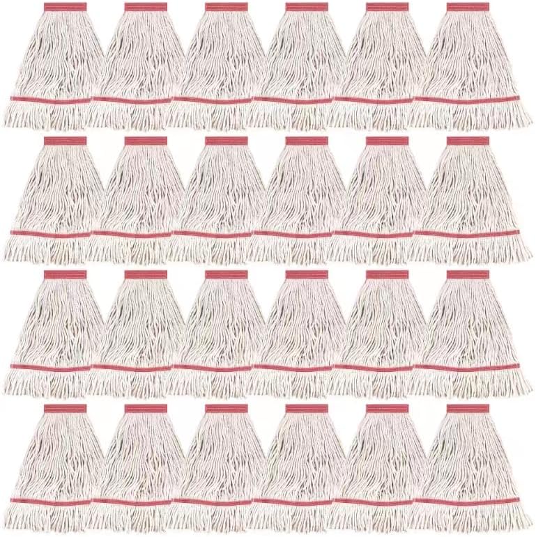 MATTHEW CLEANING Heavy Duty Mop Head Commercial Replacement for General and Floor Cleaning, Wet Industrial Blue Cotton Looped End String Head Refill (Case of 24) White