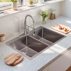 SHACO 33x22 Inch 50/50 Double Bowl Drop In Kitchen Sink 16 Gauge 33 Inch Stainless Steel Kitchen Sink Top Mount with Grid and Accessories