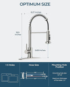 FORIOUS Kitchen Faucet with Pull Down Sprayer, Brushed Nickel Stainless Steel Single Handle Classic Spring Commercial Sink Faucet for RV Camper Bar Farmhouse Laundry