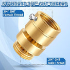 Boltigen No Lead Brass Self-Draining Vacuum Breaker with 3/4'' GHT Feamle to 3/4'' GHT Male Thread Hose Bib Anti Siphon Valve Backflow Preventer Adapter, for Outdoor Garden Faucet Spigot Replacement