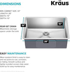 KRAUS Standart PRO 28-inch 16 Gauge Undermount Single Bowl Stainless Steel Kitchen Sink, KHU100-28